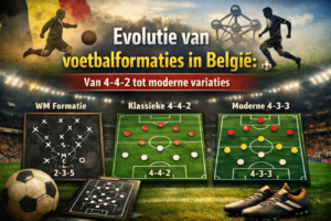 Evolutie van voetbalformaties in België van 4-4-2 tot moderne variaties.